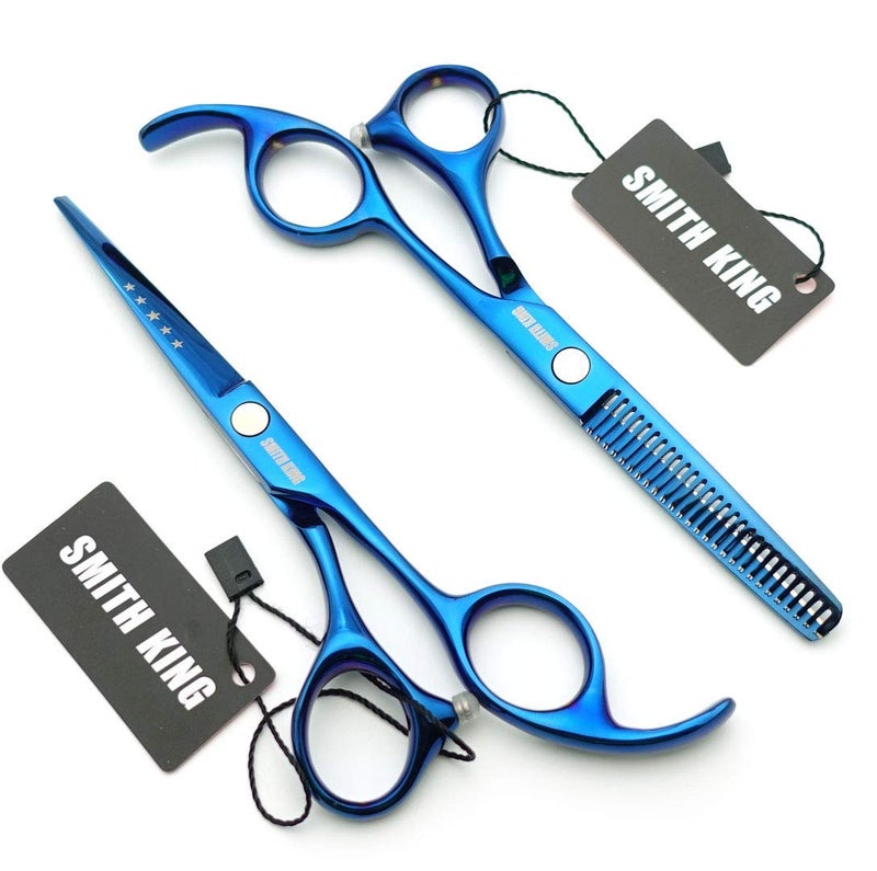Smithking 5.5 Inches Hair Cutting Scissors Set with Razor Combs Lether Scissors Case,Hair Cutting Shears Hair Thinning Shears for Personal and Professional (Blue) - Image 2